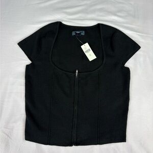 Anthropologie Black Knit Top with Zipper